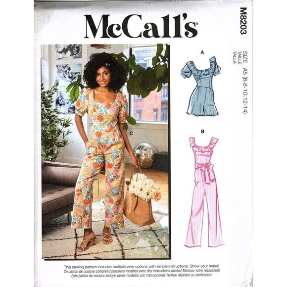 McCall's M8203 Misses 6 to 14 Jumpsuit and Rompers Uncut Sewing Pattern - Picture 1 of 2
